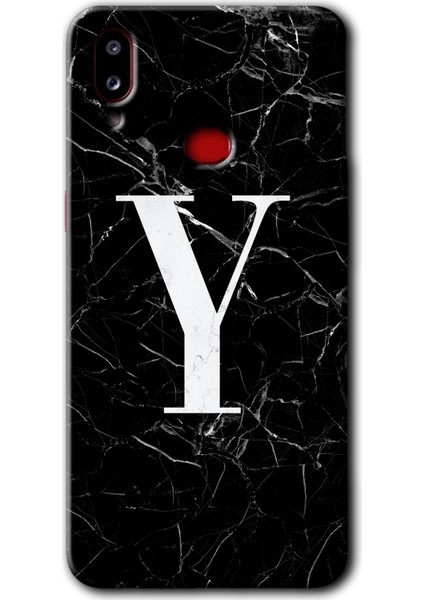 Samsung Galaxy A10S Kılıf Hd Desen Baskılı Arka Kapak - Siyah Mermer Desenli Y Harfi