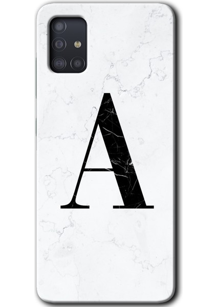 Samsung Galaxy A51 Kılıf Hd Desen Baskılı Arka Kapak - Beyaz Mermer Desenli A Harfi