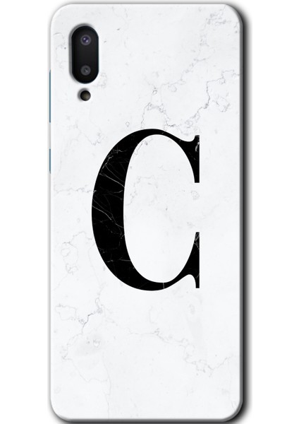 Samsung Galaxy A02 Kılıf Hd Desen Baskılı Arka Kapak - Beyaz Mermer Desenli C Harfi