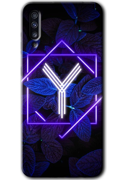 Samsung Galaxy A30S Kılıf Hd Desen Baskılı Arka Kapak - Dark Neon Yaprak Y Harfi