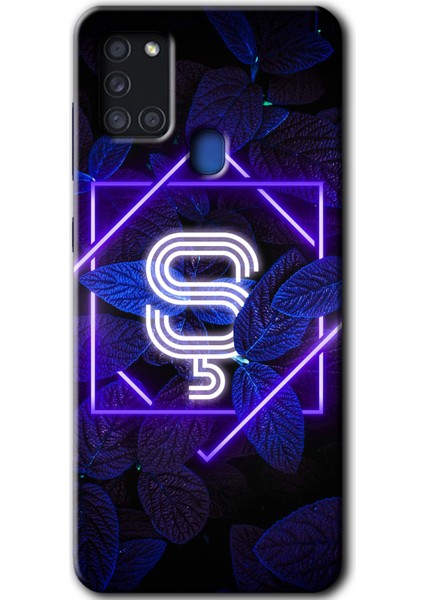 Samsung Galaxy A21S Kılıf Hd Desen Baskılı Arka Kapak - Dark Neon Yaprak Ş Harfi