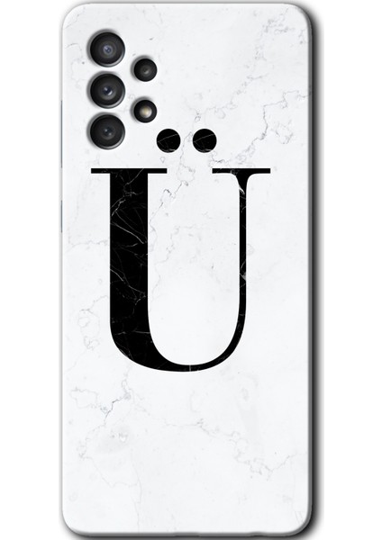 Samsung Galaxy A52 Kılıf Hd Desen Baskılı Arka Kapak - Beyaz Mermer Desenli Ü Harfi