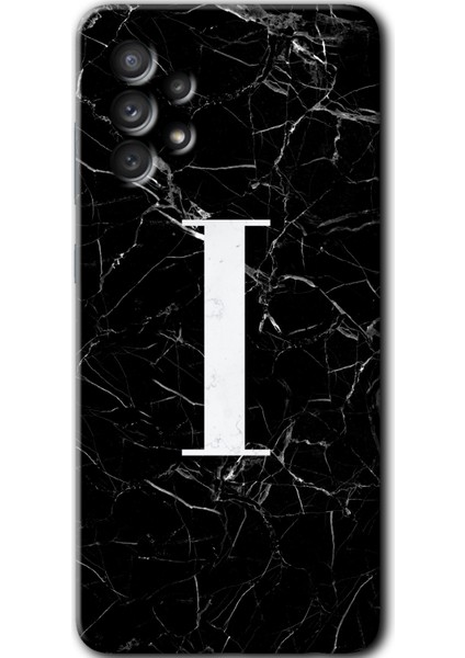 Samsung Galaxy A53 Kılıf Hd Desen Baskılı Arka Kapak - Siyah Mermer Desenli I Harfi