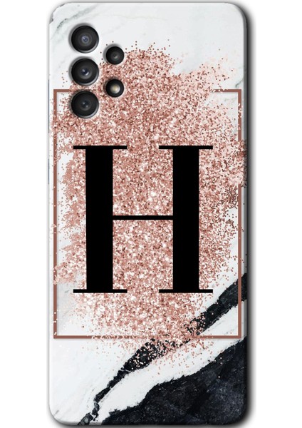 Samsung Galaxy A52 Kılıf Hd Desen Baskılı Arka Kapak - Pembe Mermer Desenli H Harfi