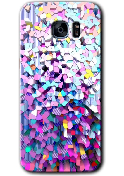 Samsung Galaxy S7 Edge Kılıf Hd Desen Baskılı Arka Kapak - Mosaic Fragments Colorfull