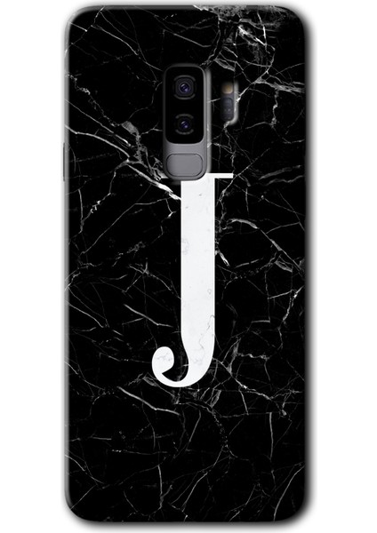 Samsung Galaxy S9 Plus Kılıf Hd Desen Baskılı Arka Kapak - Siyah Mermer Desenli J Harfi