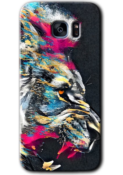 Samsung Galaxy S7 Edge Kılıf Hd Desen Baskılı Arka Kapak - Colorfull Aslan
