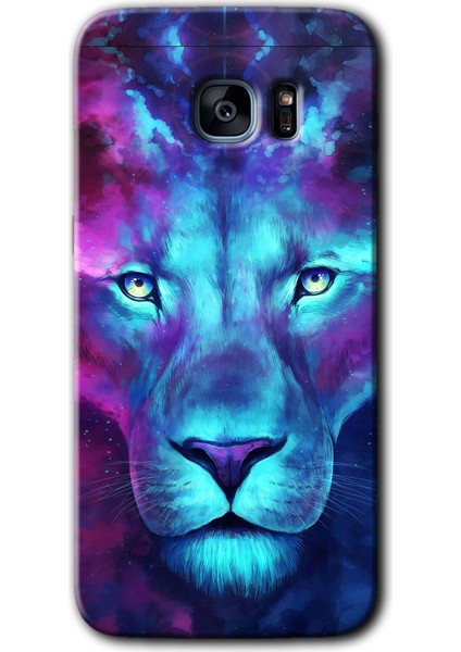 Samsung Galaxy S7 Edge Kılıf Hd Desen Baskılı Arka Kapak - Neon Lion