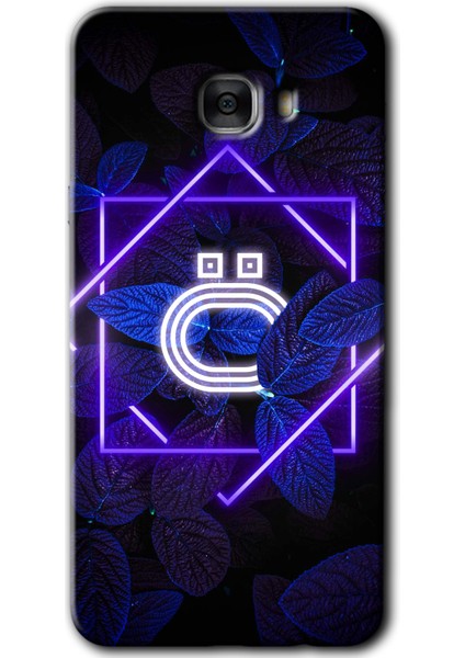Samsung Galaxy C7 Pro Kılıf Hd Desen Baskılı Arka Kapak - Dark Neon Yaprak Ö Harfi