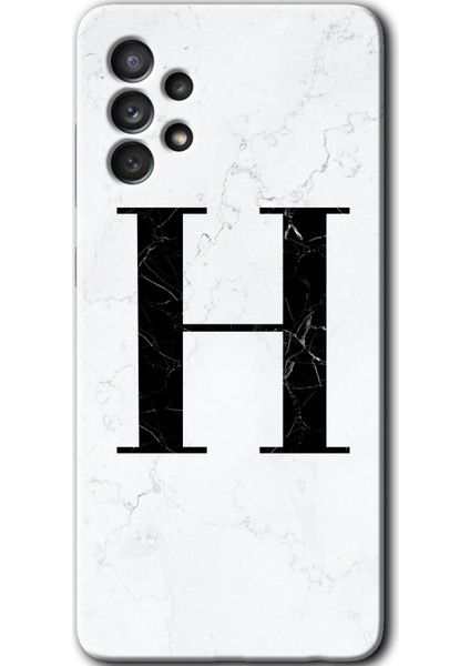 Samsung Galaxy A53 Kılıf Hd Desen Baskılı Arka Kapak - Beyaz Mermer Desenli H Harfi