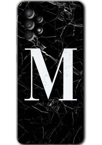 Samsung Galaxy A53 Kılıf Hd Desen Baskılı Arka Kapak - Siyah Mermer Desenli M Harfi