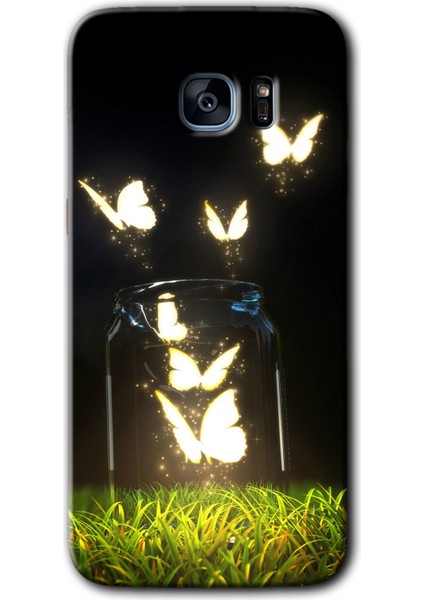 Samsung Galaxy S7 Edge Kılıf Hd Desen Baskılı Arka Kapak - Işıklı Kelebekler
