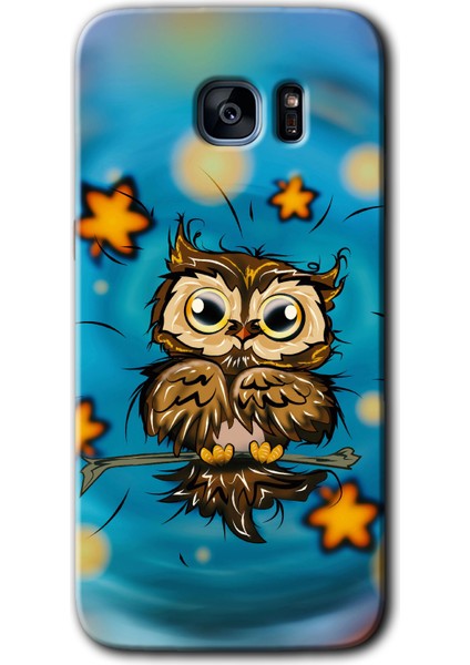 Samsung Galaxy S7 Edge Kılıf Hd Desen Baskılı Arka Kapak - Owl Bird Stars