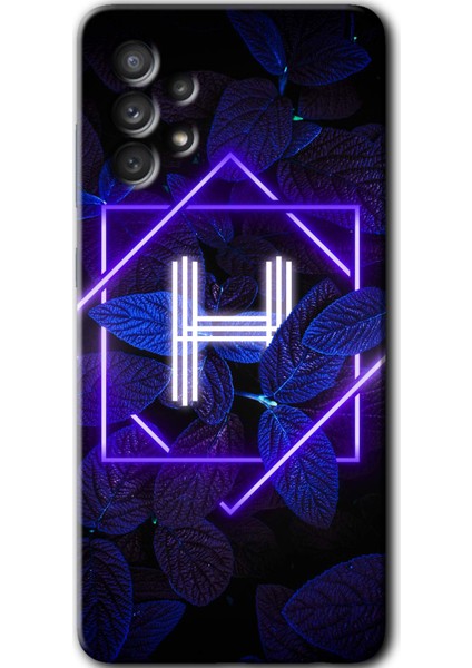 Samsung Galaxy A73 Kılıf Hd Desen Baskılı Arka Kapak - Dark Neon Yaprak H Harfi