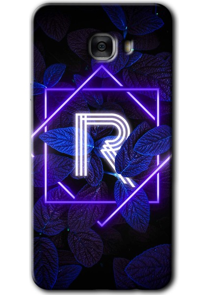 Samsung Galaxy C7 Pro Kılıf Hd Desen Baskılı Arka Kapak - Dark Neon Yaprak R Harfi