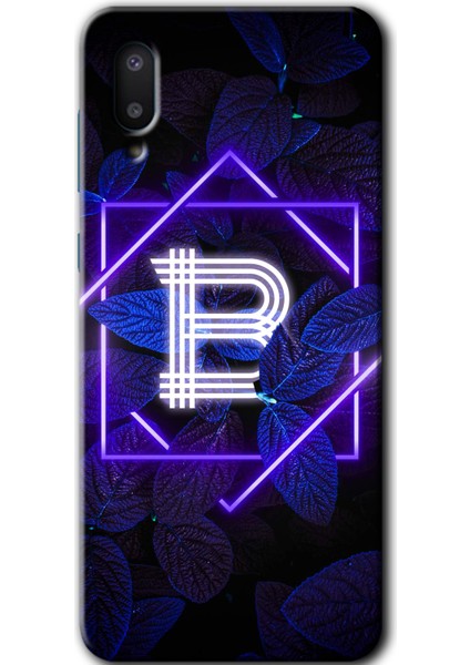Samsung Galaxy A02 Kılıf Hd Desen Baskılı Arka Kapak - Dark Neon Yaprak B Harfi