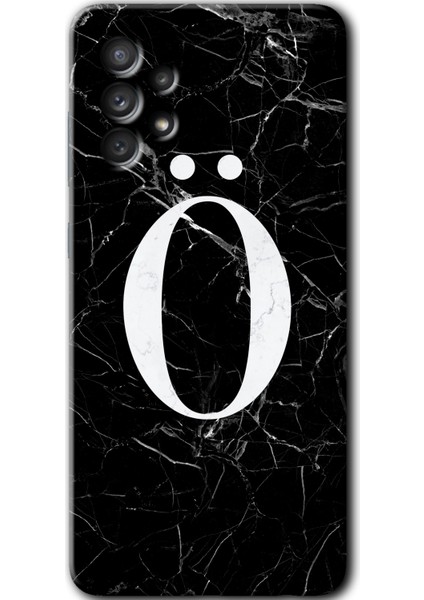Samsung Galaxy A52 Kılıf Hd Desen Baskılı Arka Kapak - Siyah Mermer Desenli Ö Harfi
