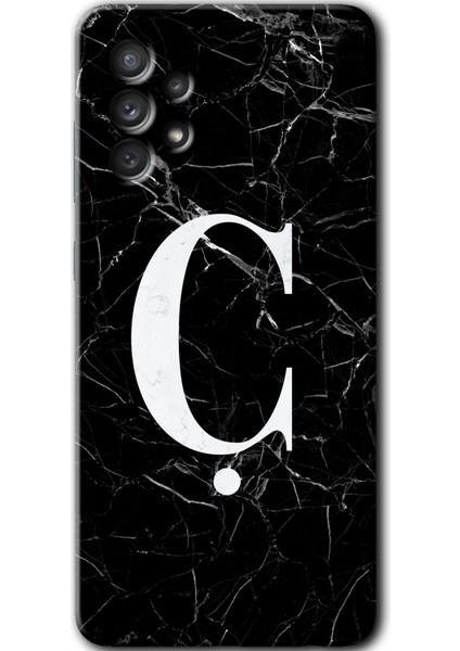 Samsung Galaxy A53 Kılıf Hd Desen Baskılı Arka Kapak - Siyah Mermer Desenli Ç Harfi