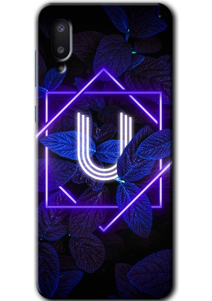 Samsung Galaxy A02 Kılıf Hd Desen Baskılı Arka Kapak - Dark Neon Yaprak U Harfi