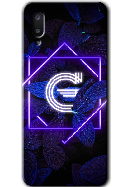 Samsung Galaxy A02 Kılıf Hd Desen Baskılı Arka Kapak - Dark Neon Yaprak G Harfi