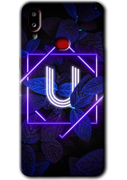 Samsung Galaxy A10S Kılıf Hd Desen Baskılı Arka Kapak - Dark Neon Yaprak U Harfi