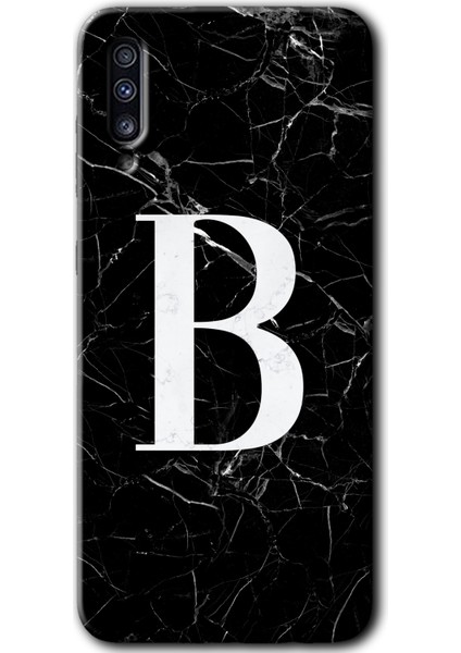 Samsung Galaxy A30S Kılıf Hd Desen Baskılı Arka Kapak - Siyah Mermer Desenli B Harfi