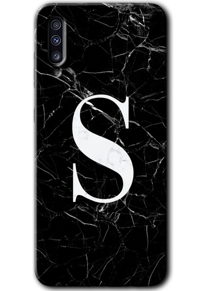 Samsung Galaxy A30S Kılıf Hd Desen Baskılı Arka Kapak - Siyah Mermer Desenli S Harfi