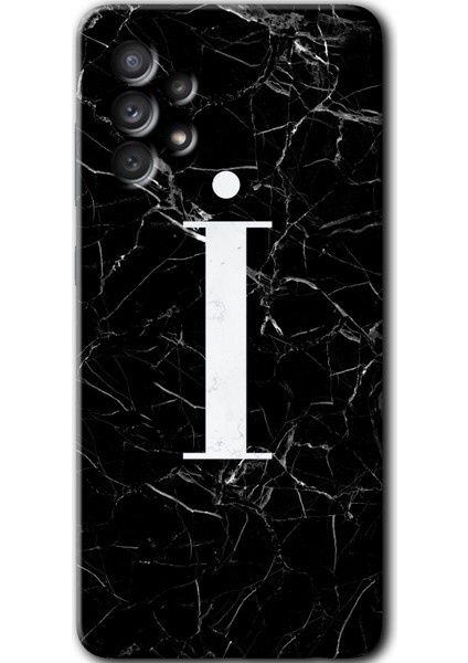 Samsung Galaxy A72 Kılıf Hd Desen Baskılı Arka Kapak - Siyah Mermer Desenli I Harfi