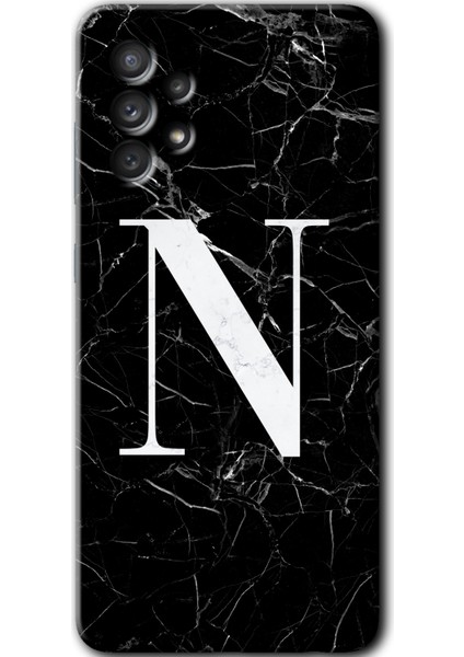Samsung Galaxy A52S Kılıf Hd Desen Baskılı Arka Kapak - Siyah Mermer Desenli N Harfi