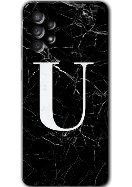 Samsung Galaxy A52S Kılıf Hd Desen Baskılı Arka Kapak - Siyah Mermer Desenli U Harfi