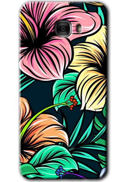 Samsung Galaxy C7 Kılıf Hd Desen Baskılı Arka Kapak - Çizim Çiçekler
