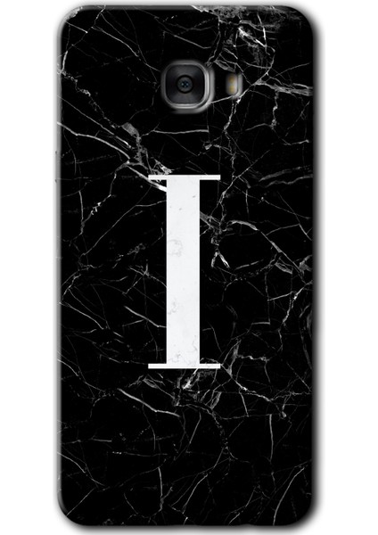 Samsung Galaxy C7 Pro Kılıf Hd Desen Baskılı Arka Kapak - Siyah Mermer Desenli I Harfi