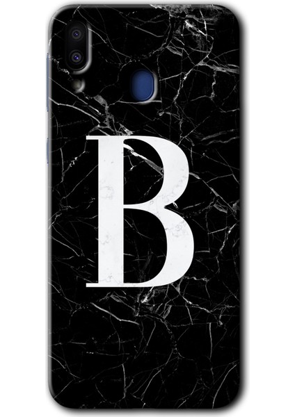 Samsung Galaxy M10S Kılıf Hd Desen Baskılı Arka Kapak - Siyah Mermer Desenli B Harfi