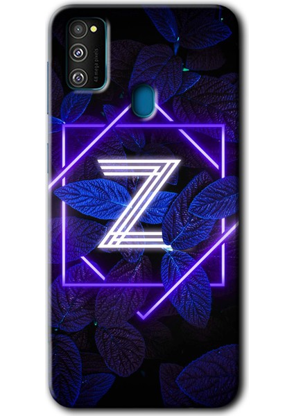 Samsung Galaxy M21 Kılıf Hd Desen Baskılı Arka Kapak - Dark Neon Yaprak Z Harfi