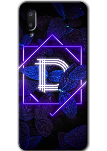 Samsung Galaxy A02 Kılıf Hd Desen Baskılı Arka Kapak - Dark Neon Yaprak D Harfi