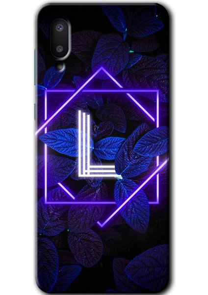 Samsung Galaxy A02 Kılıf Hd Desen Baskılı Arka Kapak - Dark Neon Yaprak L Harfi