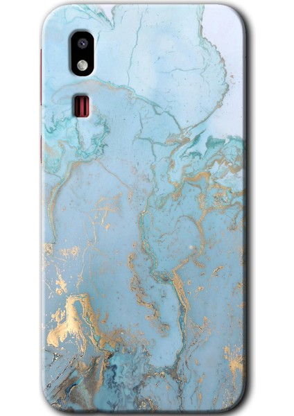 Samsung Galaxy A2 Core Kılıf Hd Desen Baskılı Arka Kapak - Mavi Gold Mermer