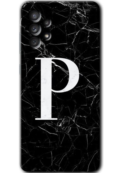 Samsung Galaxy A52S Kılıf Hd Desen Baskılı Arka Kapak - Siyah Mermer Desenli P Harfi