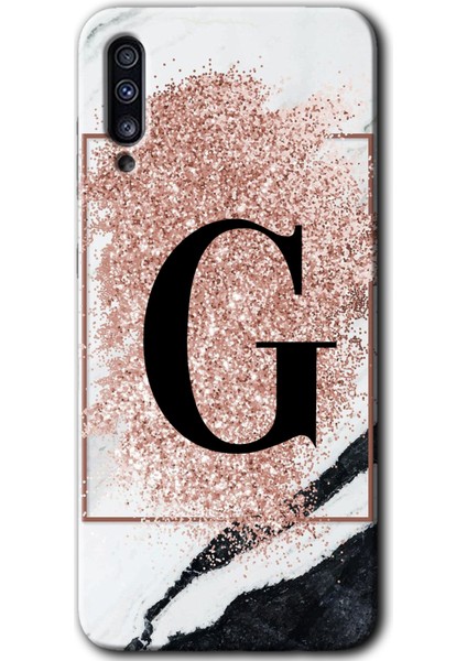 Samsung Galaxy A30S Kılıf Hd Desen Baskılı Arka Kapak - Pembe Mermer Desenli G Harfi