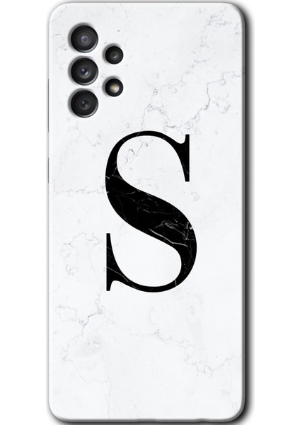 Samsung Galaxy A72 Kılıf Hd Desen Baskılı Arka Kapak - Beyaz Mermer Desenli S Harfi