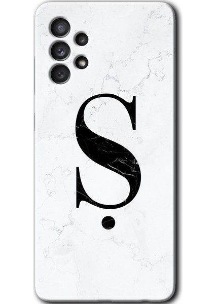 Samsung Galaxy A72 Kılıf Hd Desen Baskılı Arka Kapak - Beyaz Mermer Desenli Ş Harfi