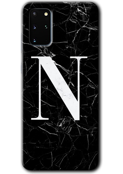 Samsung Galaxy S20 Plus Kılıf Hd Desen Baskılı Arka Kapak - Siyah Mermer Desenli N Harfi