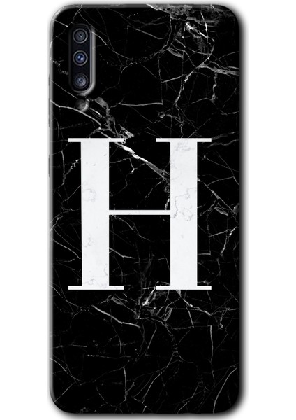 Samsung Galaxy A30S Kılıf Hd Desen Baskılı Arka Kapak - Siyah Mermer Desenli H Harfi