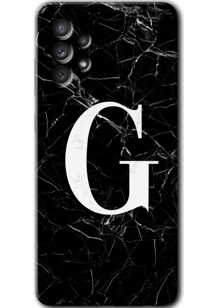 Samsung Galaxy A52S Kılıf Hd Desen Baskılı Arka Kapak - Siyah Mermer Desenli G Harfi