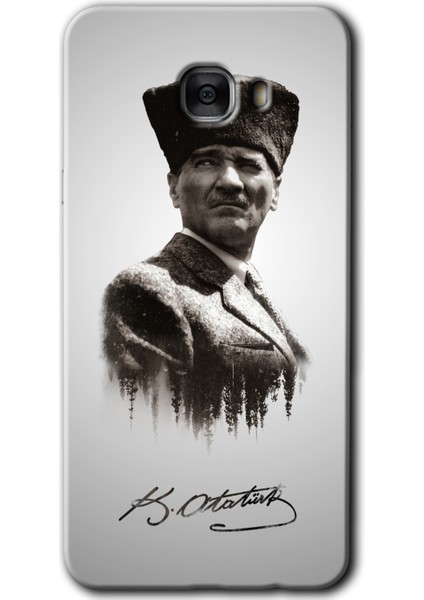 Samsung Galaxy C7 Kılıf Hd Desen Baskılı Arka Kapak - Mustafa Kemal Atatürk