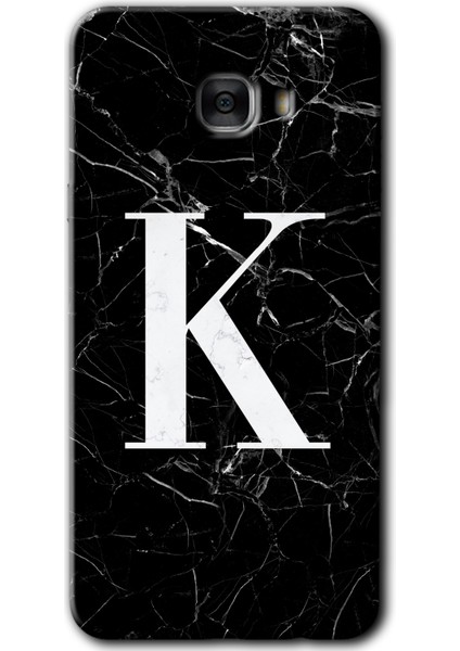 Samsung Galaxy C7 Pro Kılıf Hd Desen Baskılı Arka Kapak - Siyah Mermer Desenli K Harfi