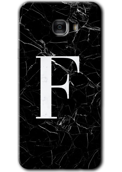 Samsung Galaxy C7 Pro Kılıf Hd Desen Baskılı Arka Kapak - Siyah Mermer Desenli F Harfi