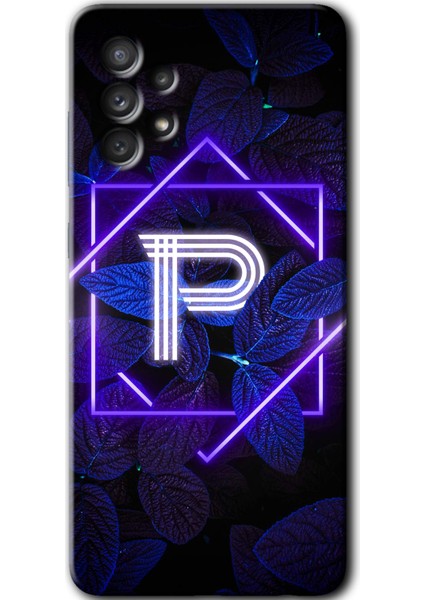 Samsung Galaxy A73 Kılıf Hd Desen Baskılı Arka Kapak - Dark Neon Yaprak P Harfi
