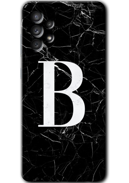 Samsung Galaxy A72 Kılıf Hd Desen Baskılı Arka Kapak - Siyah Mermer Desenli B Harfi