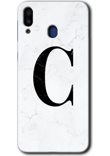 Samsung Galaxy M10S Kılıf Hd Desen Baskılı Arka Kapak - Beyaz Mermer Desenli C Harfi